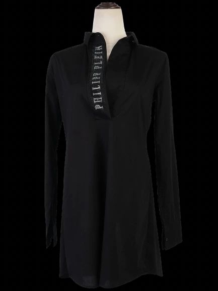 excellent phillipp plein black long sleeve tunic shirt size s