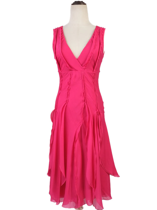 Excellent Celine Pink Silk Sleeveless Dress with Ruffled Skirt