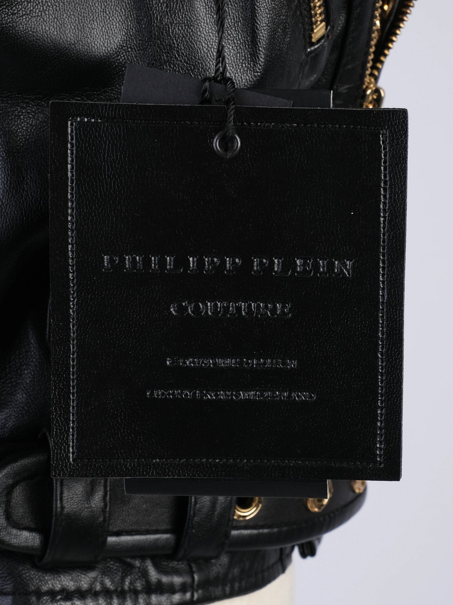 new phillipp plein black leather vest m with gold chain accents
