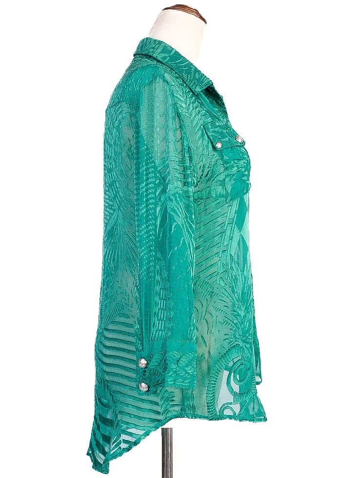 excellent balmain green sheer button-up shirt women viscose