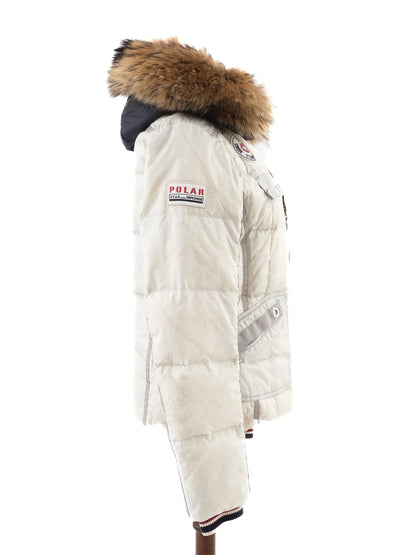 Excellent Bogner Gray Women's Winter Jacket with Fur-Lined Hood Size L
