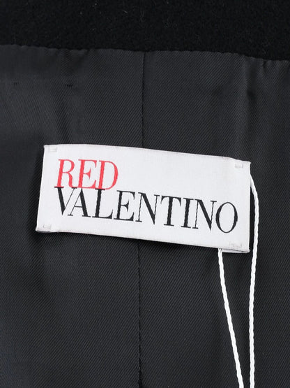 Excellent Red Valentino Black Wool Coat Size L with Textured Detail