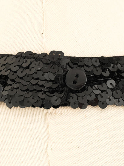 Excellent Roccobarocco Black Sequined Sleeveless Top Size L