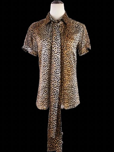 excellent dolce gabbana leopard print silk blouse size l