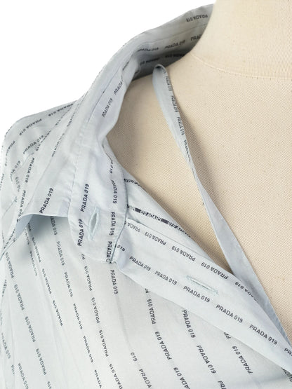 Excellent Prada Blue Silk Button-Up Shirt Size L - Women's Fashion