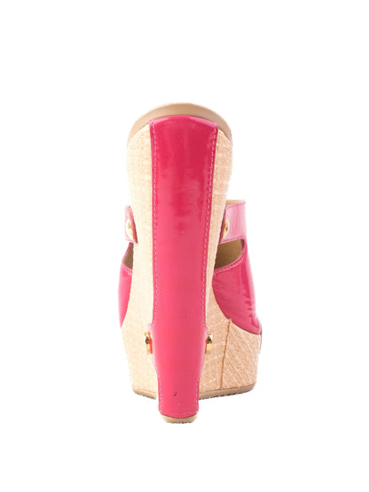 Vicini Pink Leather High-Heeled Wedge Sandals Size 36 Excellent
