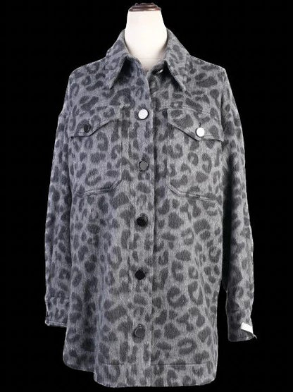 Ted Baker Gray Leopard Print Wool Jacket with Large Buttons