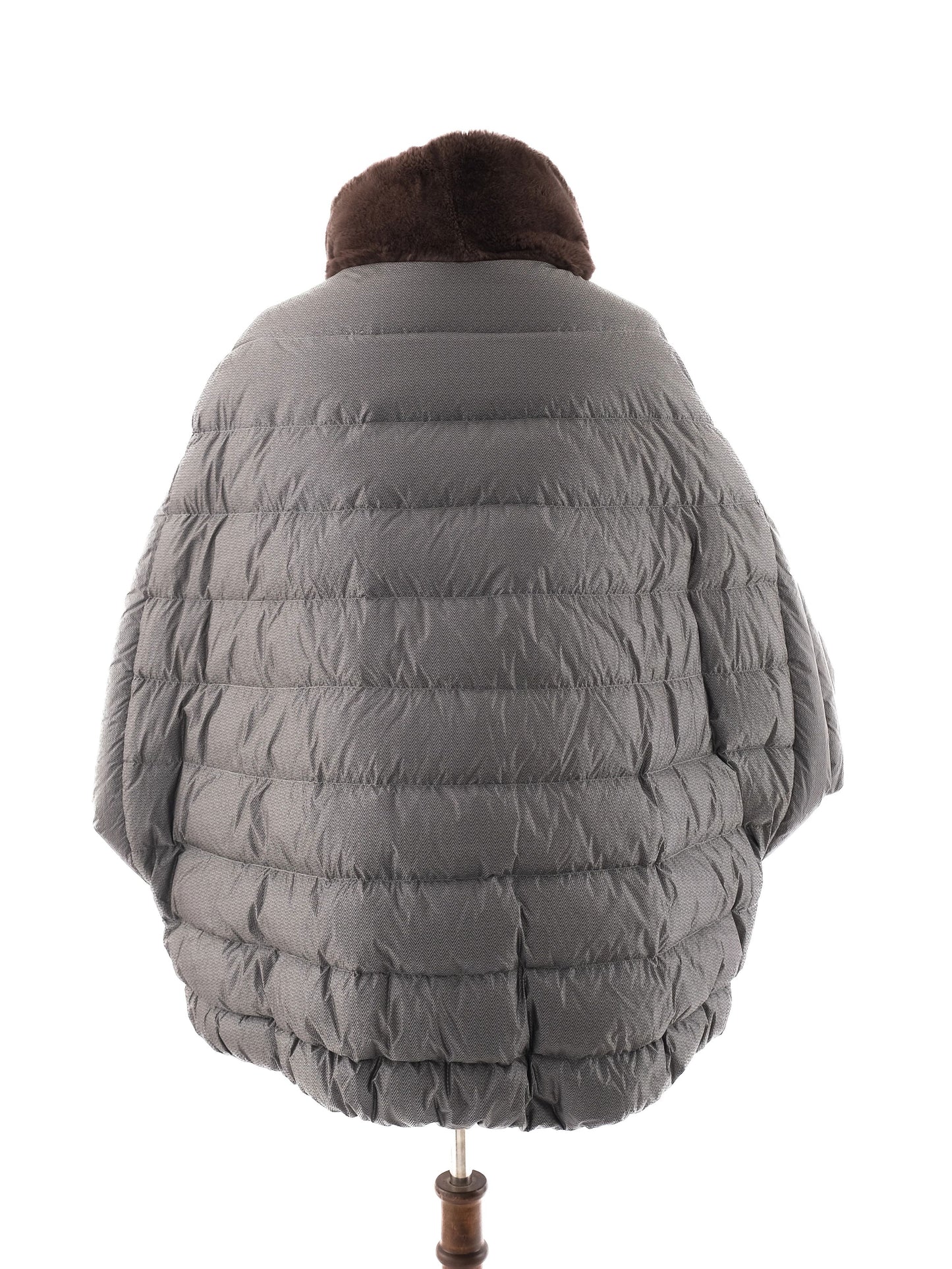 perfect odri gray nylon puffer jacket xl with brown fur collar