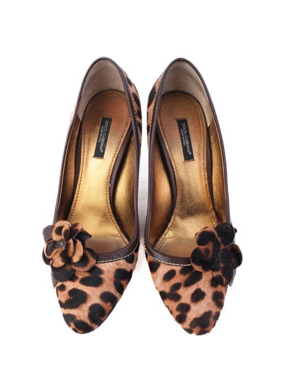 Excellent Dolce Gabbana High-Heeled Shoes Leather Leopard Print Size 37.5