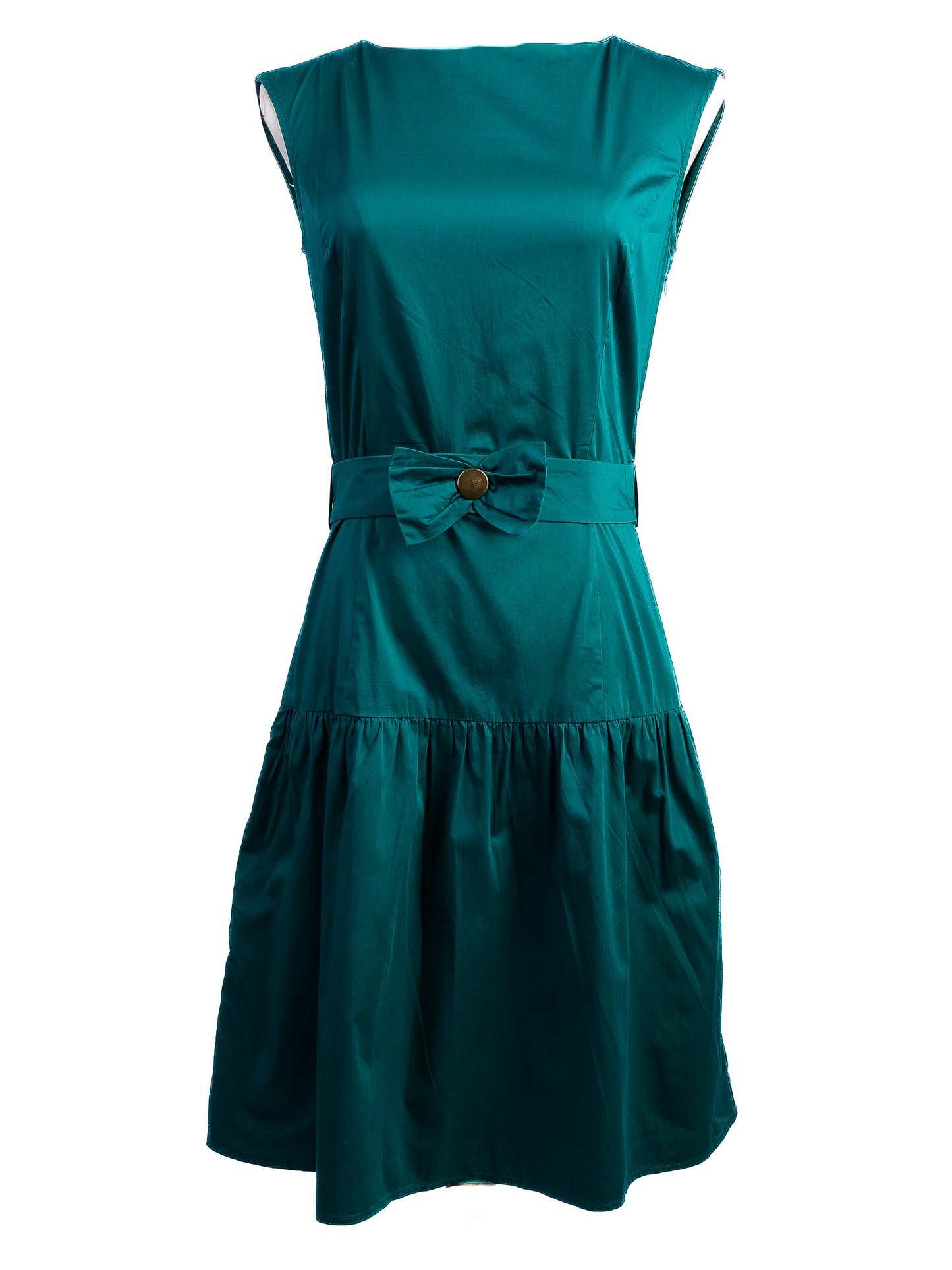 excellent moschino green polyester dress size m with belt detail