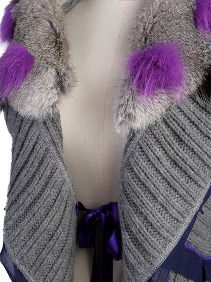 Excellent Kali Orea Gray Wool Sweater with Fur Collar Size M