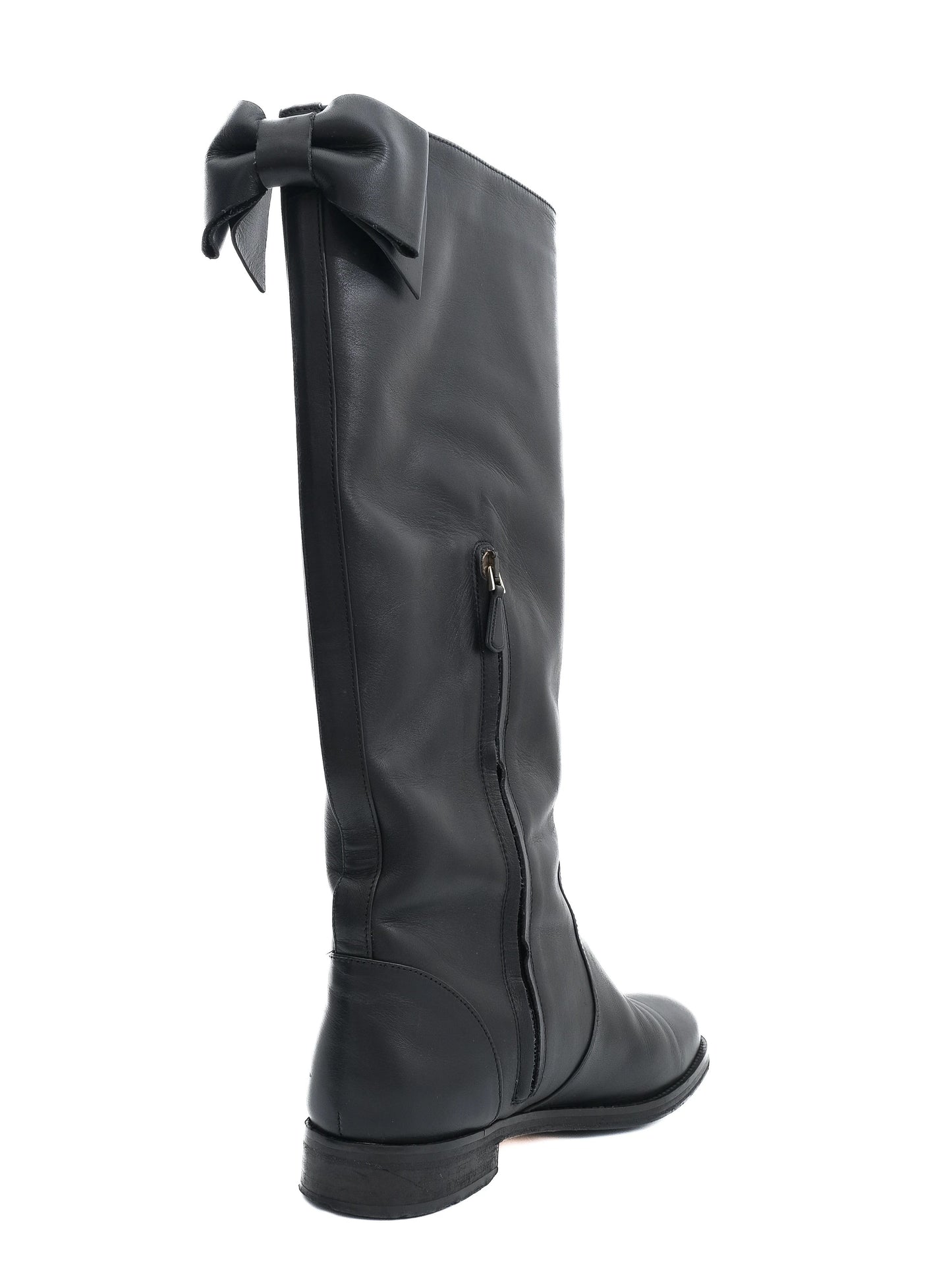 excellent red valentino black leather tall boots size 40 with bow