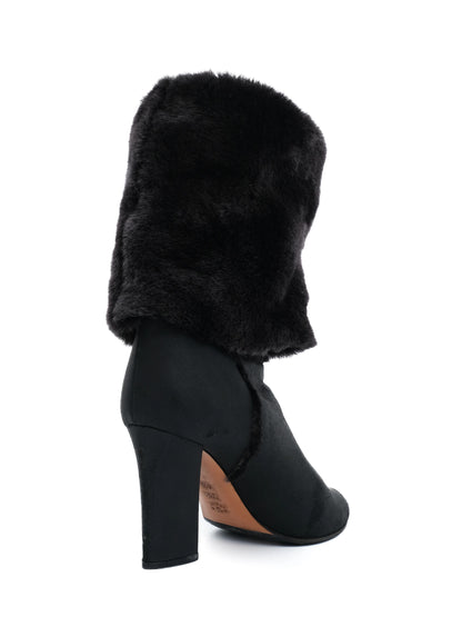 Good Casadei Black Leather Ankle Boots with Fur Cuff, Size 36.5