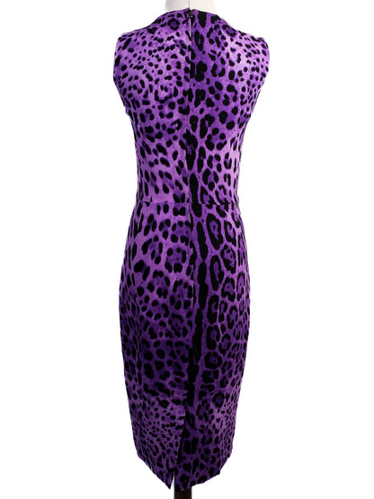Excellent Dolce Gabbana Purple Leopard Print Silk Dress Size XS