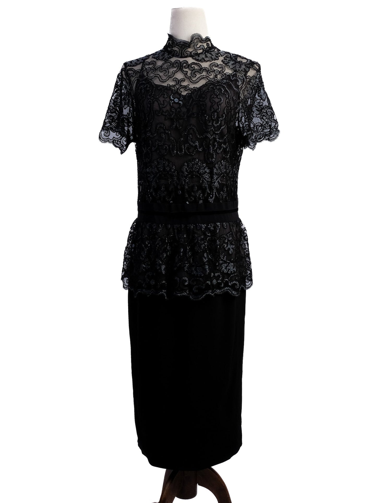 excellent clips black lace dress xl floral overlay peplum waist