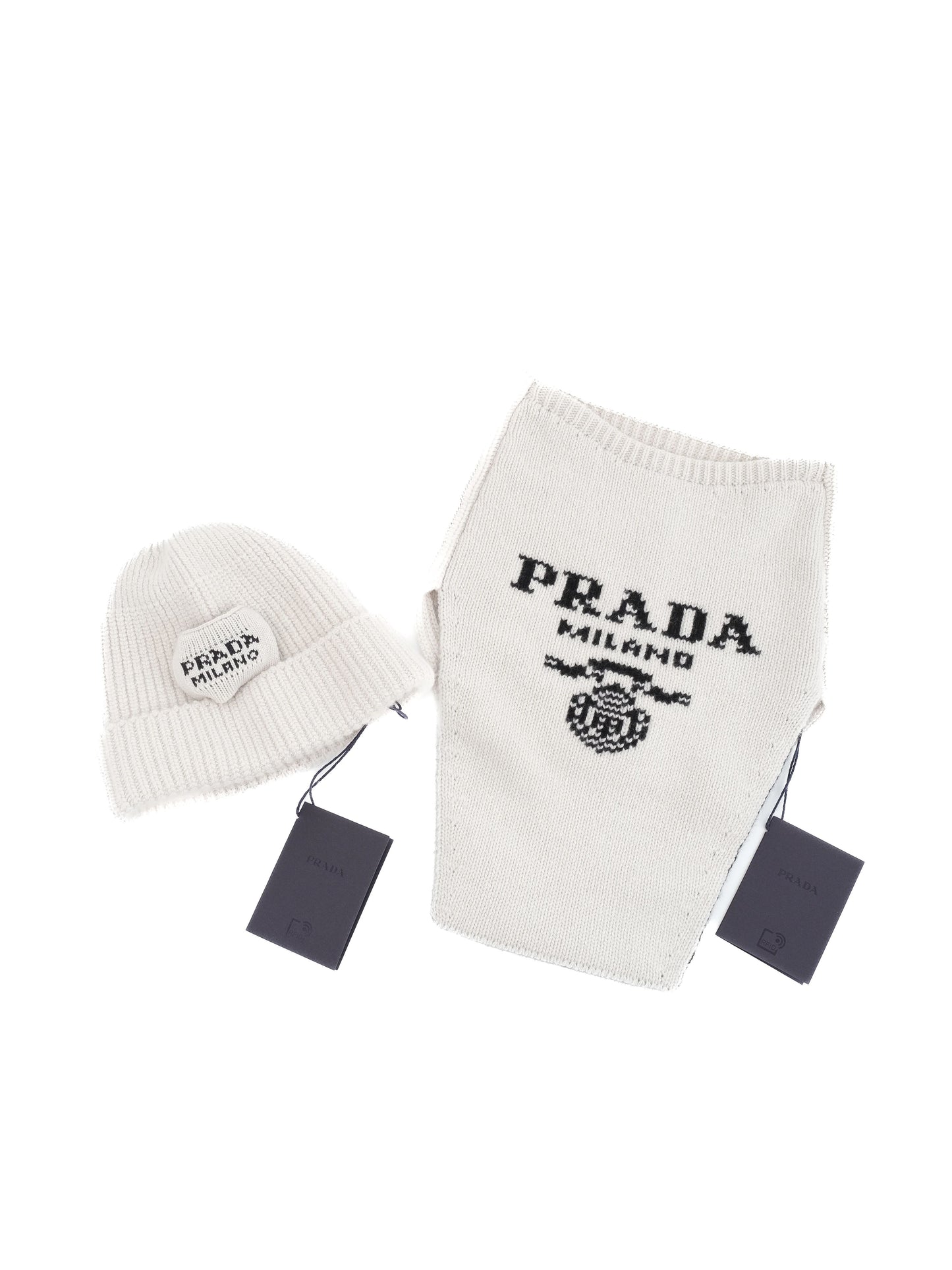 new prada gray wool kids beanie and scarf set size m