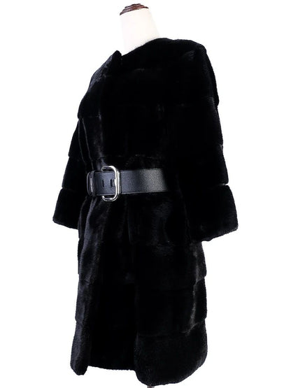 Excellent Antonio Didone Black Wool Fur Coat with Belt Size M