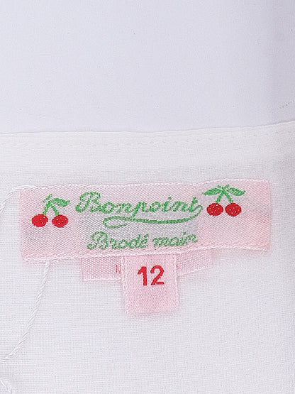 Bonpoint Excellent Condition White Flannel Dress Size 12 with Floral Embroidery