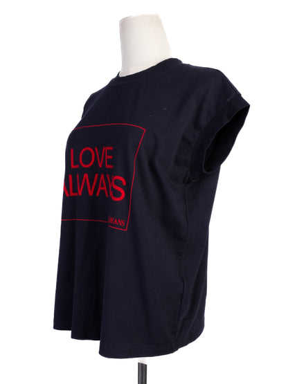 Excellent Armani Jeans Women's Blue T-Shirt XL with LOVE ALWAYS Print