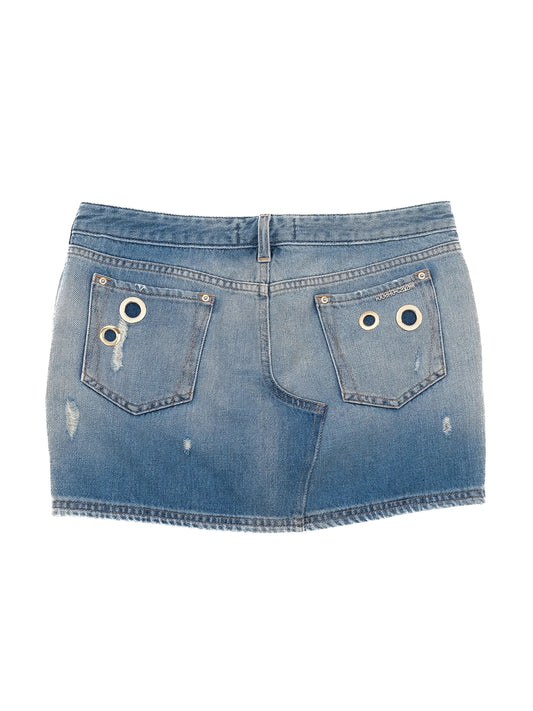 Roberto Cavalli Blue Cotton Denim Skirt with Distressed Design Size M