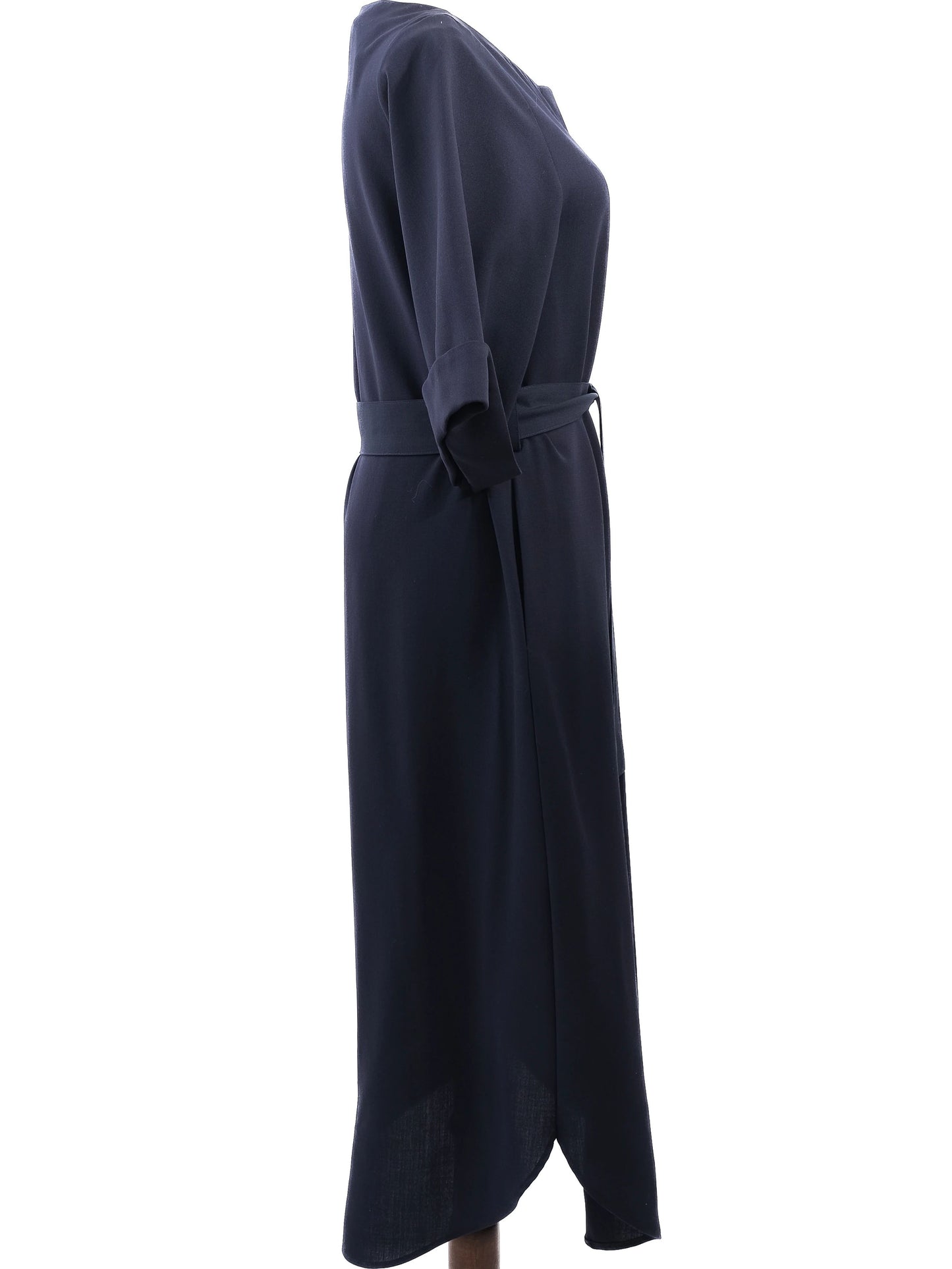 excellent cos blue wool full-length dress with belt size xs