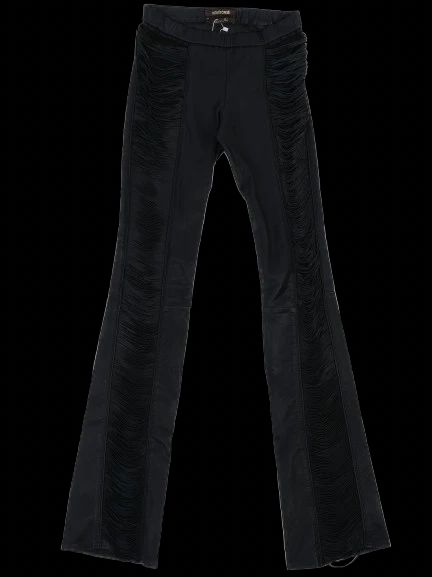 excellent roberto cavalli black silk pants with fringed details size m