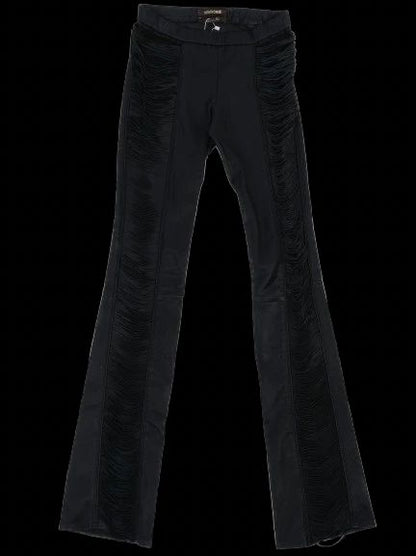 Excellent Roberto Cavalli Black Silk Pants with Fringed Details Size M