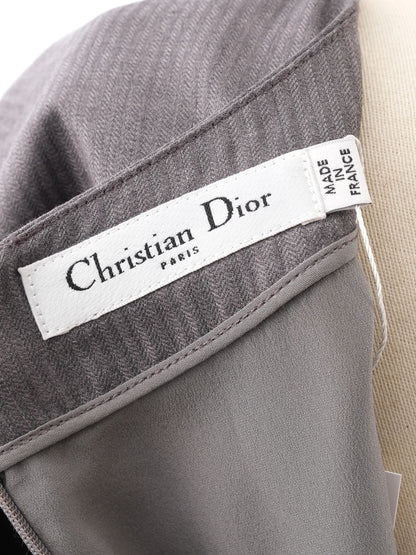 Dior Gray Wool Dress XL with Pink Kimono-Inspired Detail