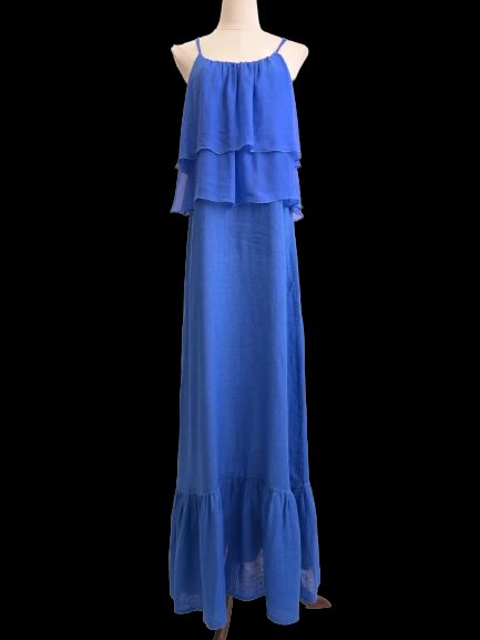 120% lino womenõs blue maxi dress sleeveless size m perfect condition
