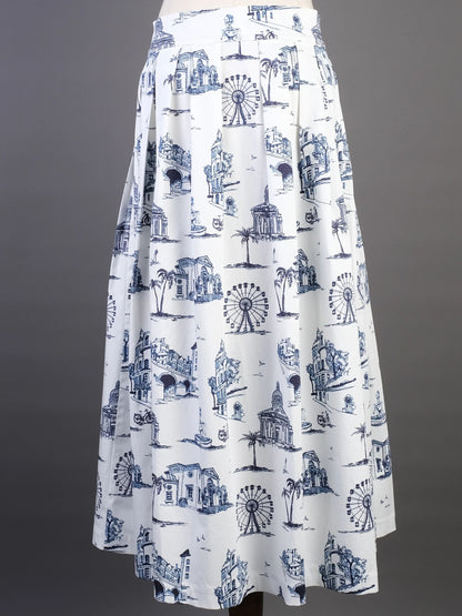 Excellent Maje White Skirt with Blue Toile Print Size S
