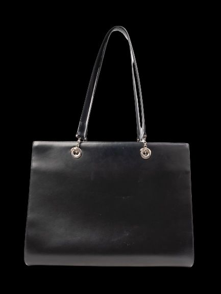 excellent cartier black leather handbag with silver hardware