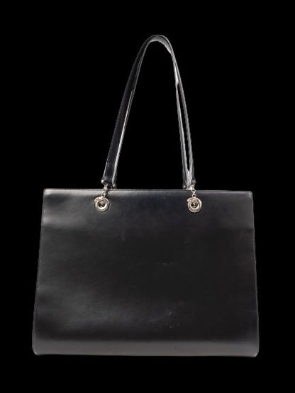 Excellent Cartier Black Leather Handbag with Silver Hardware