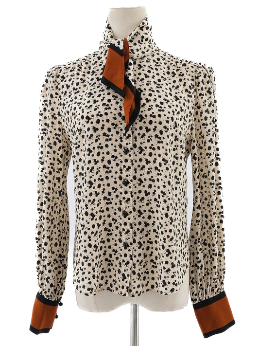 Excellent L.K.Bennett Long-Sleeve Silk Polka Dot Blouse Size S