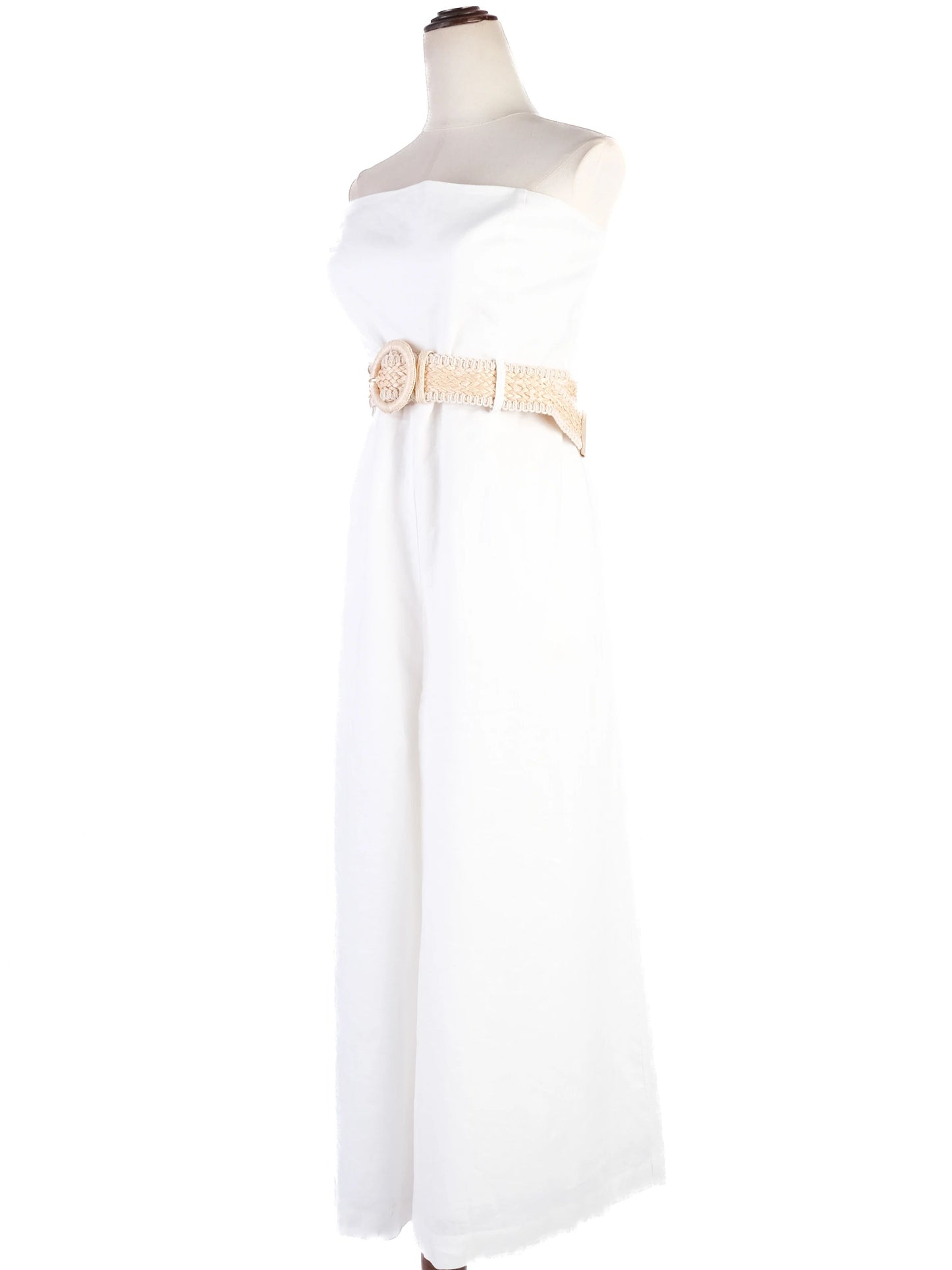 new zimmerman white strapless jumpsuit with woven belt
