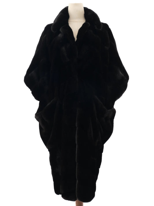 Helen Yarmak Black Faux Fur Cape Coat Size L - Perfect Condition