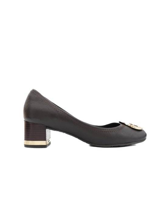 Excellent Tory Burch Leather Block-Heeled Shoes Orange Size 38