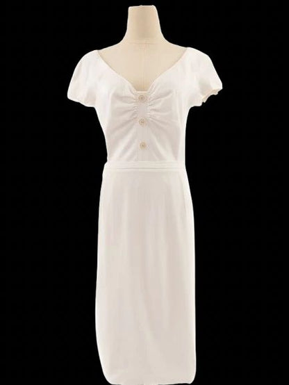Excellent Dior White Elastane Dress Size L with V-Neck and Zipper