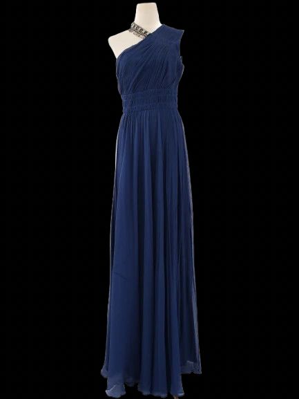 new elegant long one-shoulder navy blue silk dress size l