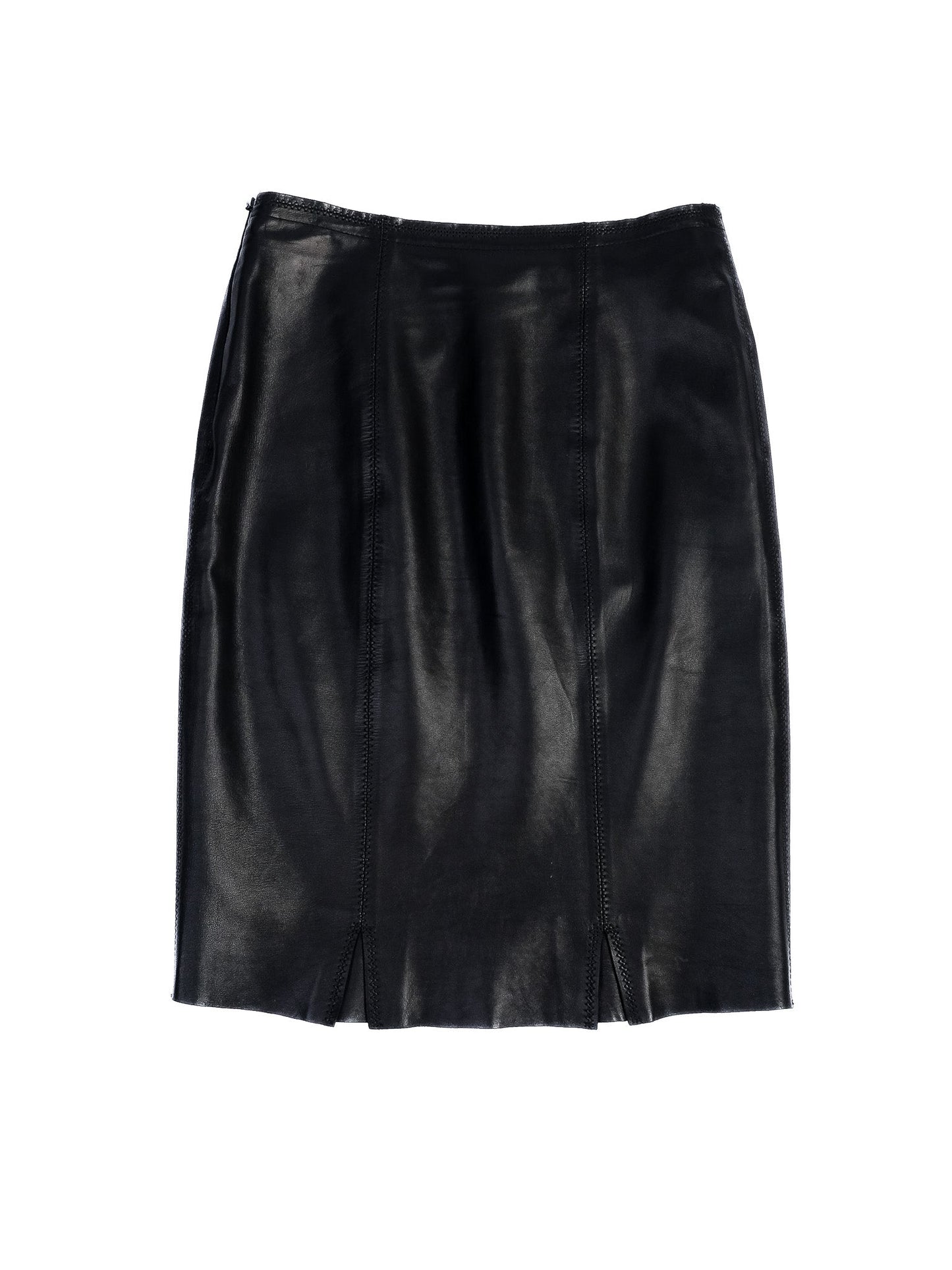 excellent balmain black leather skirt size m