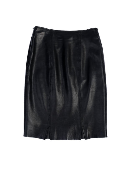 Excellent Balmain Black Leather Skirt Size M
