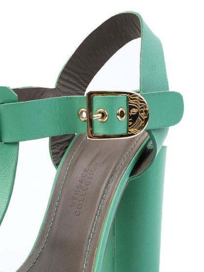 Excellent Versace Green Leather High-Heeled Sandals Size 37