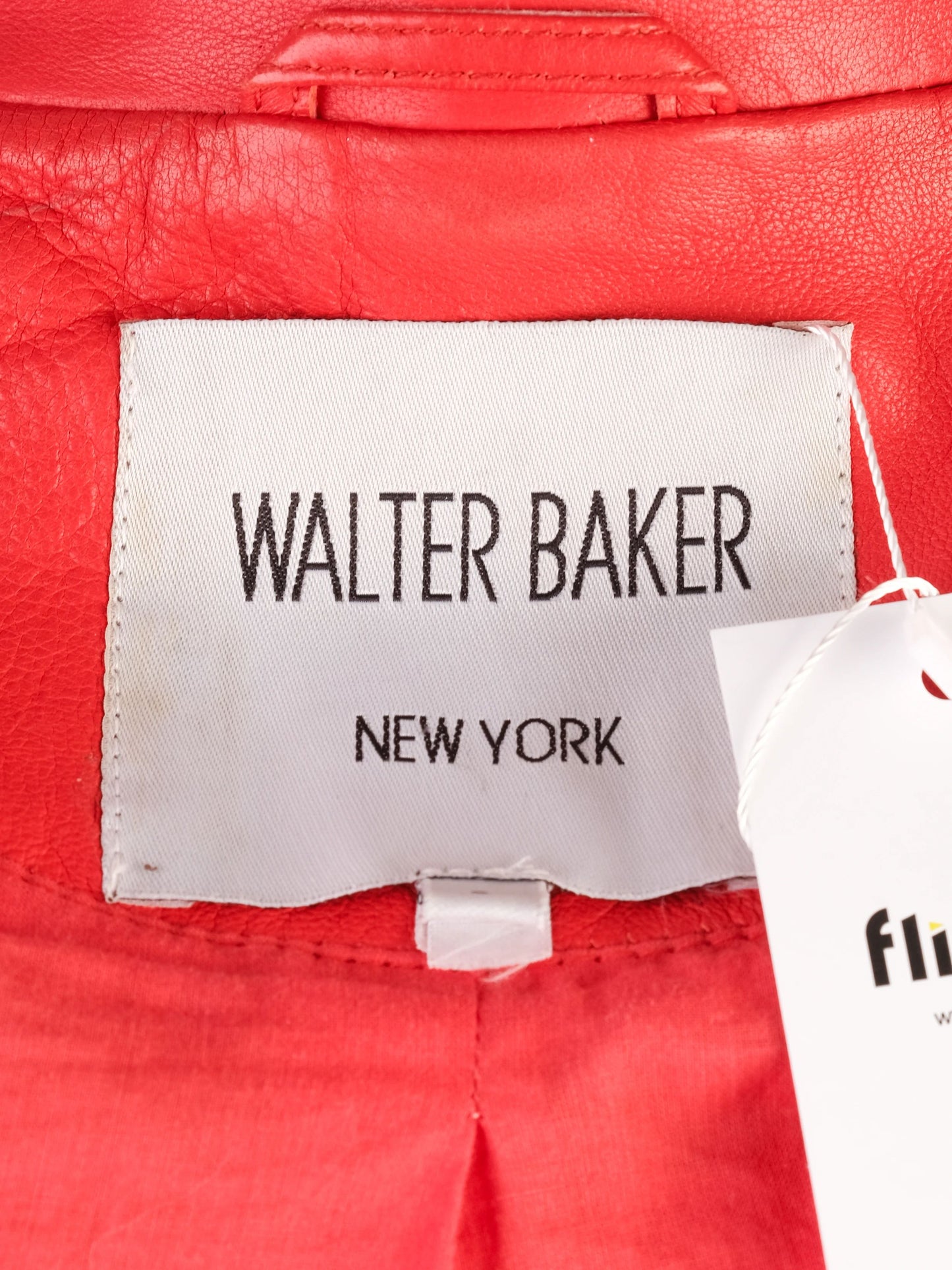 excellent walter baker red leather biker jacket size l