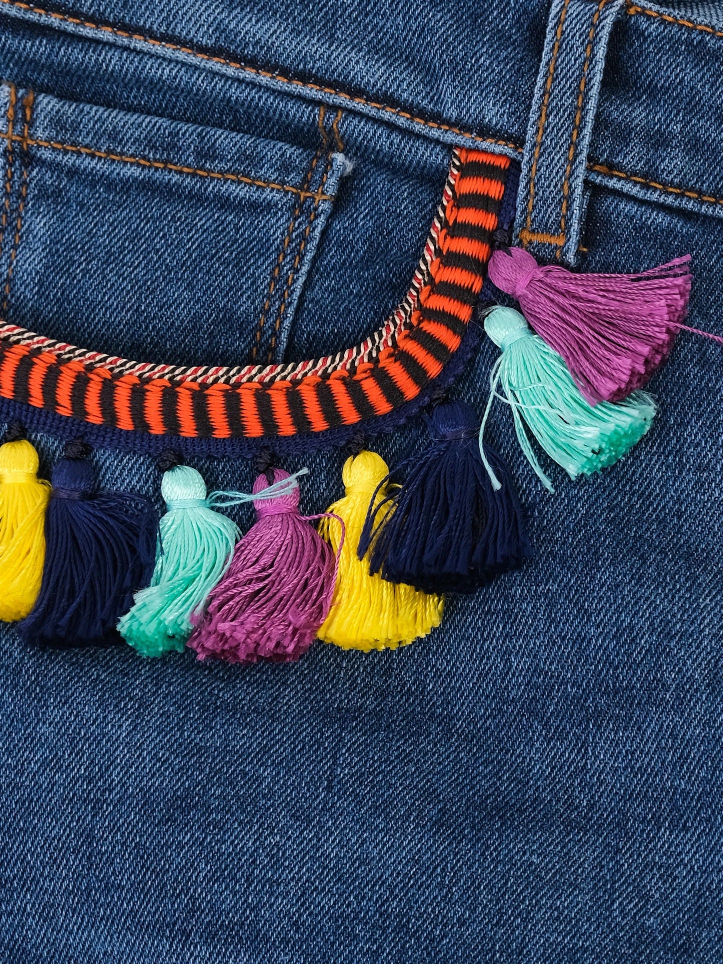 etro embellished blue cotton jeans m with colorful tassels