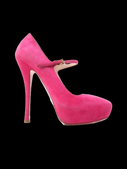 Excellent Prada Pink Leather High-Heeled Mary Jane Size 39