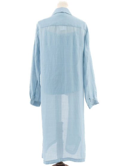 Excellent Max Mara Blue Cotton Sheer Long-Sleeved Shirt Dress