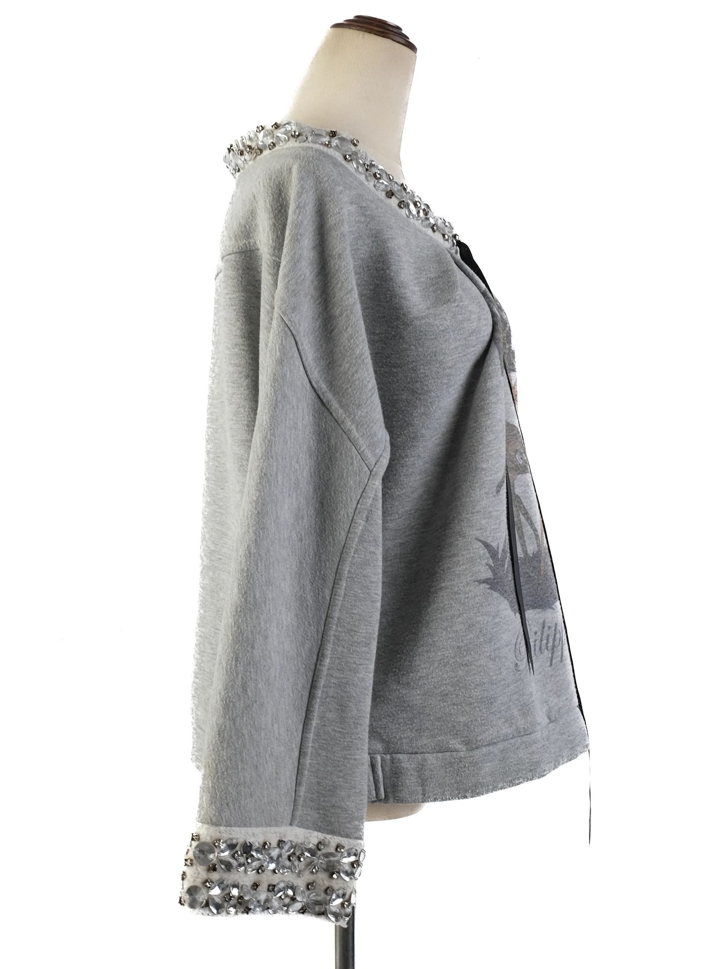 excellent phillipp plein gray sweatshirt m with graphic deer & embellishments