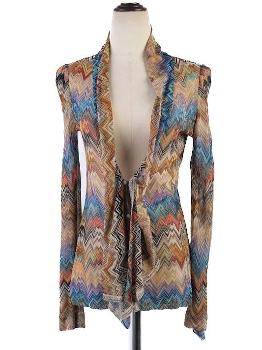 Excellent Missoni Multi-Colored Blouse Size M Viscose Zig-Zag Pattern