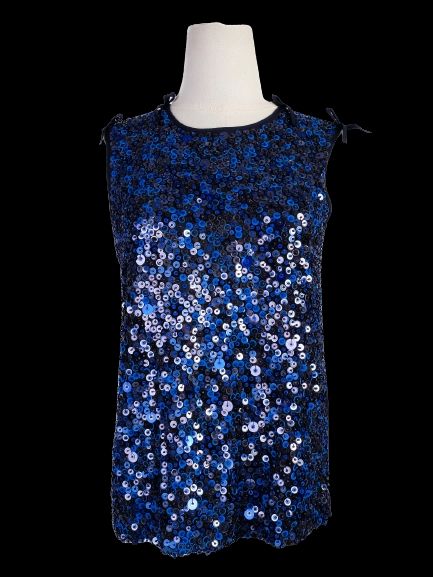 Sportmax Sequined Sleeveless Top Blue XS Excellent Condition