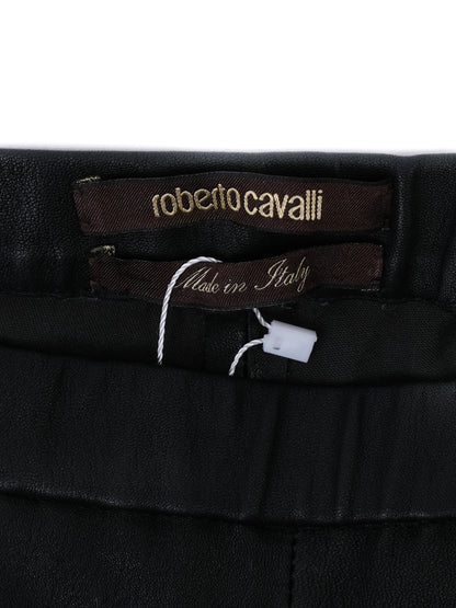 Excellent Roberto Cavalli Black Silk Pants with Fringed Details Size M