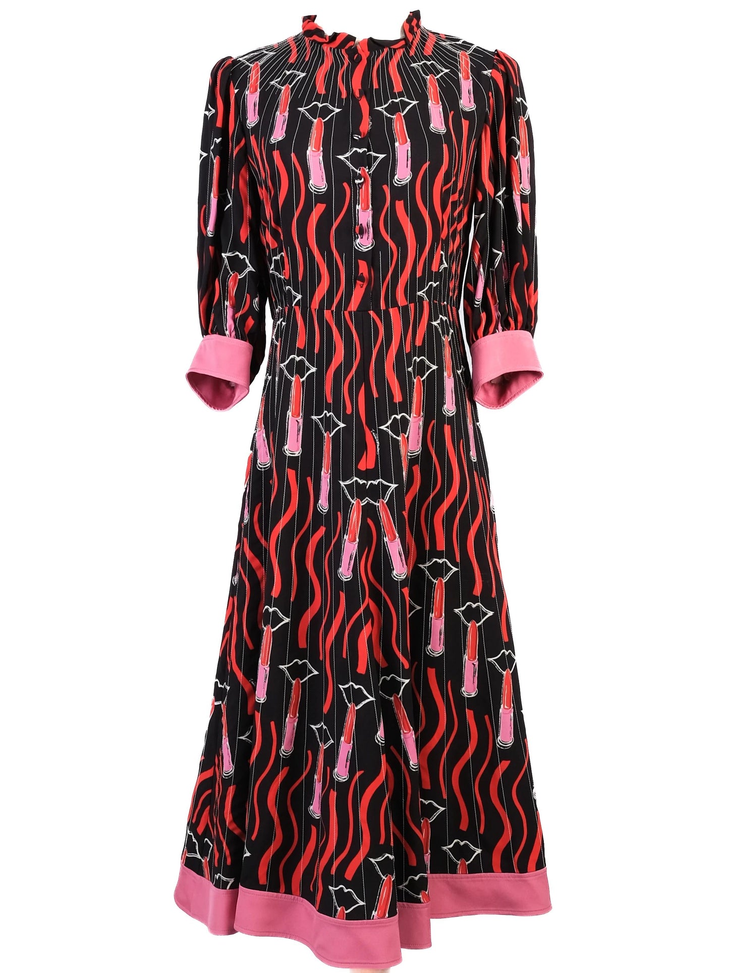 excellent valentino black dress with vibrant lipstick print size m